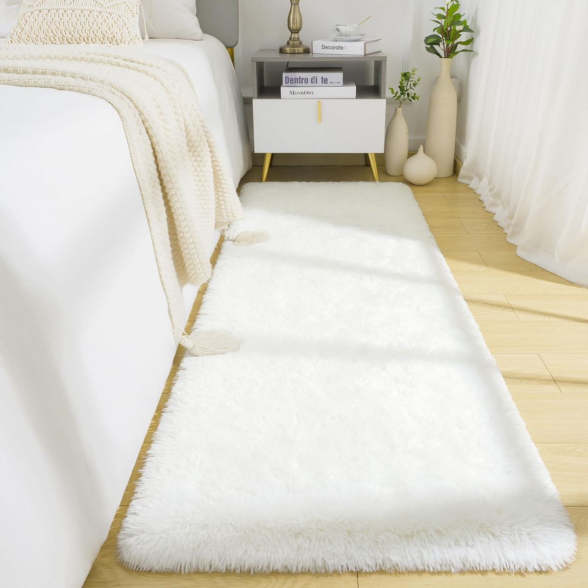 BENRON Cream White Fluffy Rugs for Living Room Bedroom 4x6, Washable