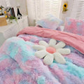 Faux Fur Kids Girls Purple Rainbow Comforter Sets Twin/Full - 3PC Bed Set Warm Comfortable Soft Plush Flannel Velvet Fluffy Fuzzy Bedding（Comforter x 1 Pillowcases x 2）