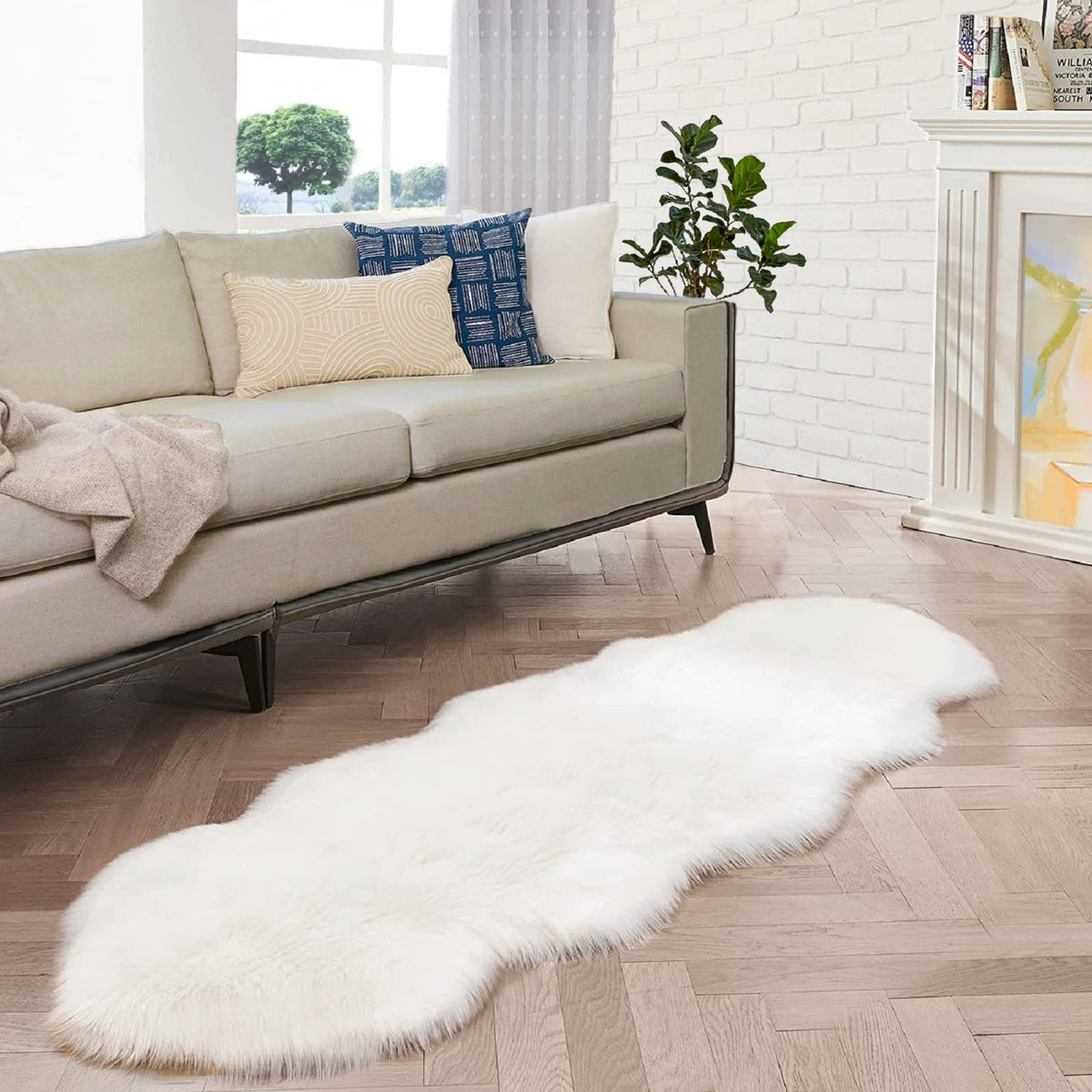 ORINOVA White Faux Sheepskin Fuzzy Fur Rugs for Bedroom Small Machine Washable Fluffy Area Rugs for Living Room 2x4 Shag Nursery Rug