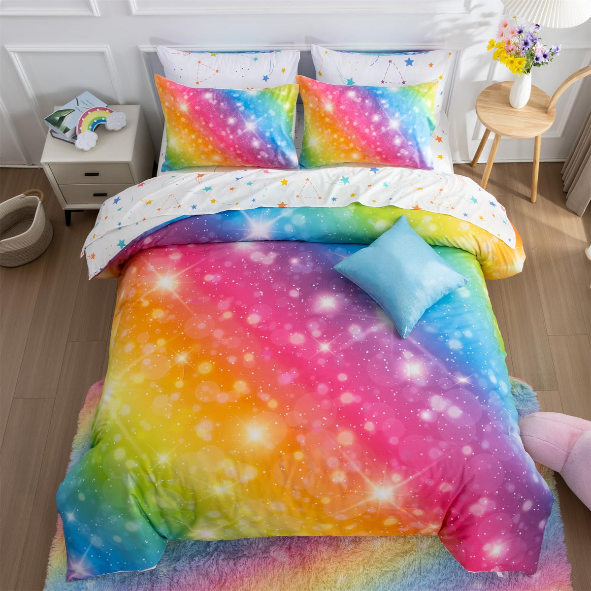 A Nice Night 6Pcs Gradient Glitter Twin Comforter Sets for Kids
