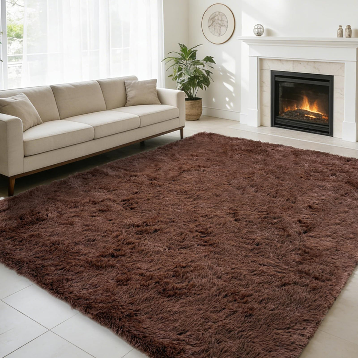 5x8 Shag Area Rug for Bedroom,Grey and Black Fluffy Rugs for Living Room
