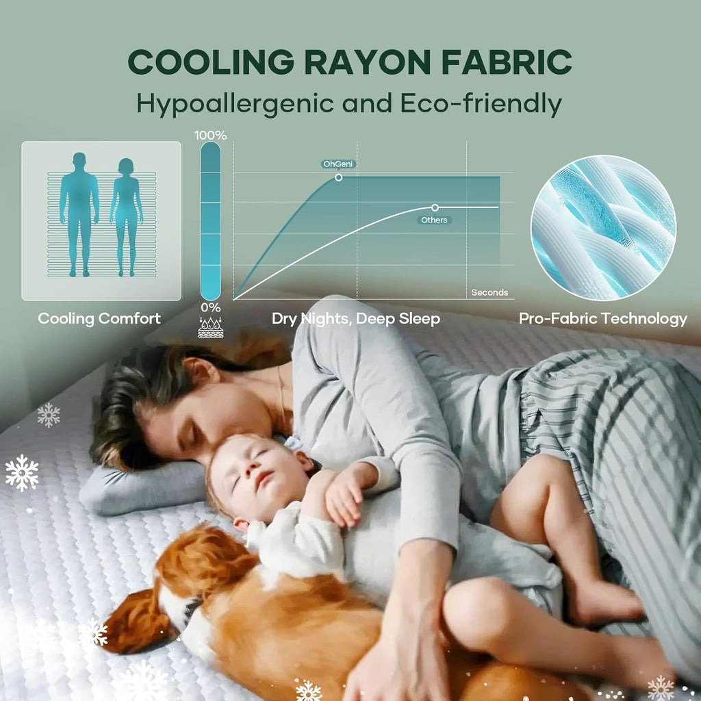OhGeni Waterproof Mattress Protector,Twin Size Soft Bamboo Viscose Top Layer Pad,3D-Air Fabric Cooling Breathable Fitted Sheets, Washable Bed Cover for Kids Toddler Bedwetting Over 99 Count Hex Bumps