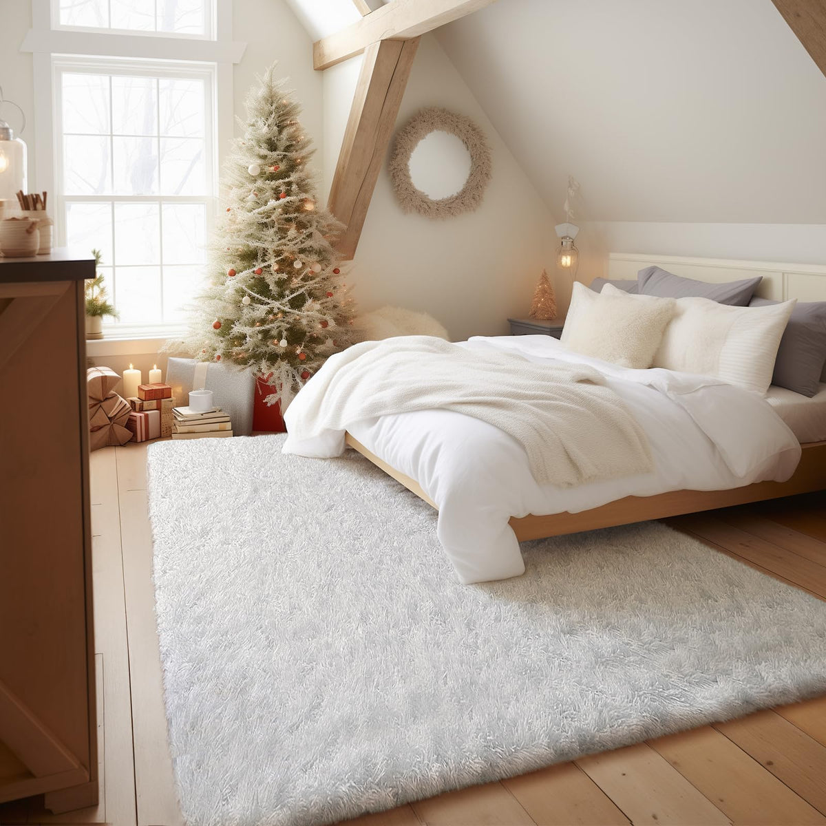Ophanie Area Rugs for Bedroom, Christmas Upgrade Non-Slip Ivory Fluffy Soft Shag Living Room Carpet, Indoor Floor 4x6 Fuzzy Shaggy Plush Nursery Rug for Kids Dorm Decor with Over 99 pcs Pile fibers
