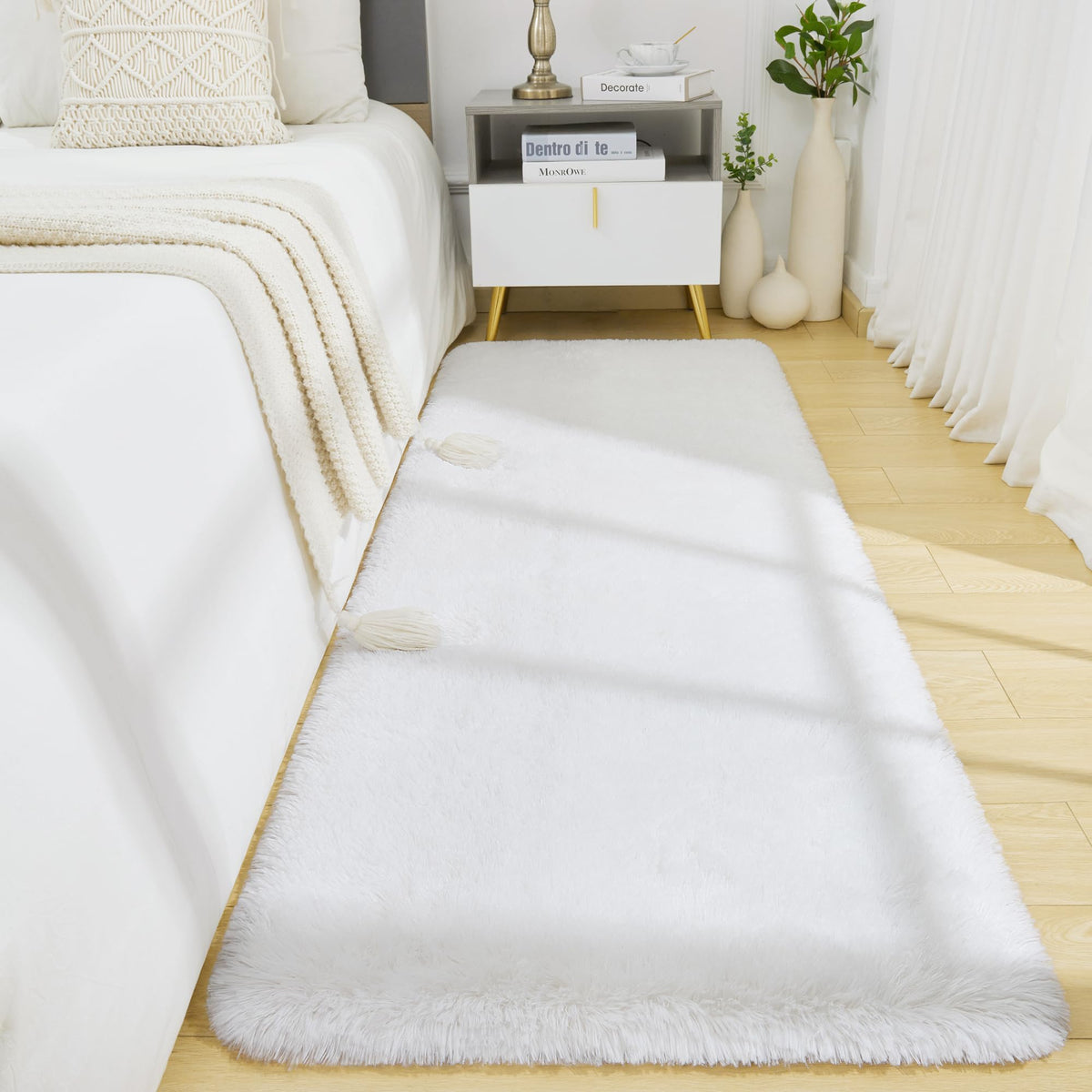 BENRON Cream White Fluffy Rugs for Living Room Bedroom 4x6, Washable