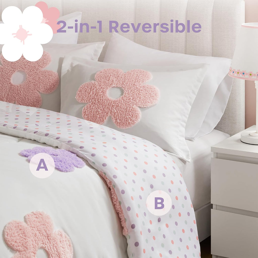 Intelligent Design Kids White Floral Queen Comforter Set for Girls, 4pc