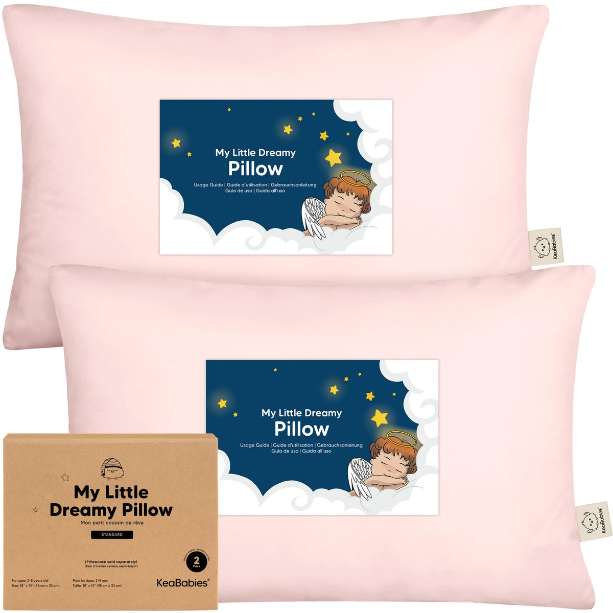 KeaBabies 2pk Toddler Pillows 2 Year Old to 5,14x20 Kids Pillow(Soft White)
