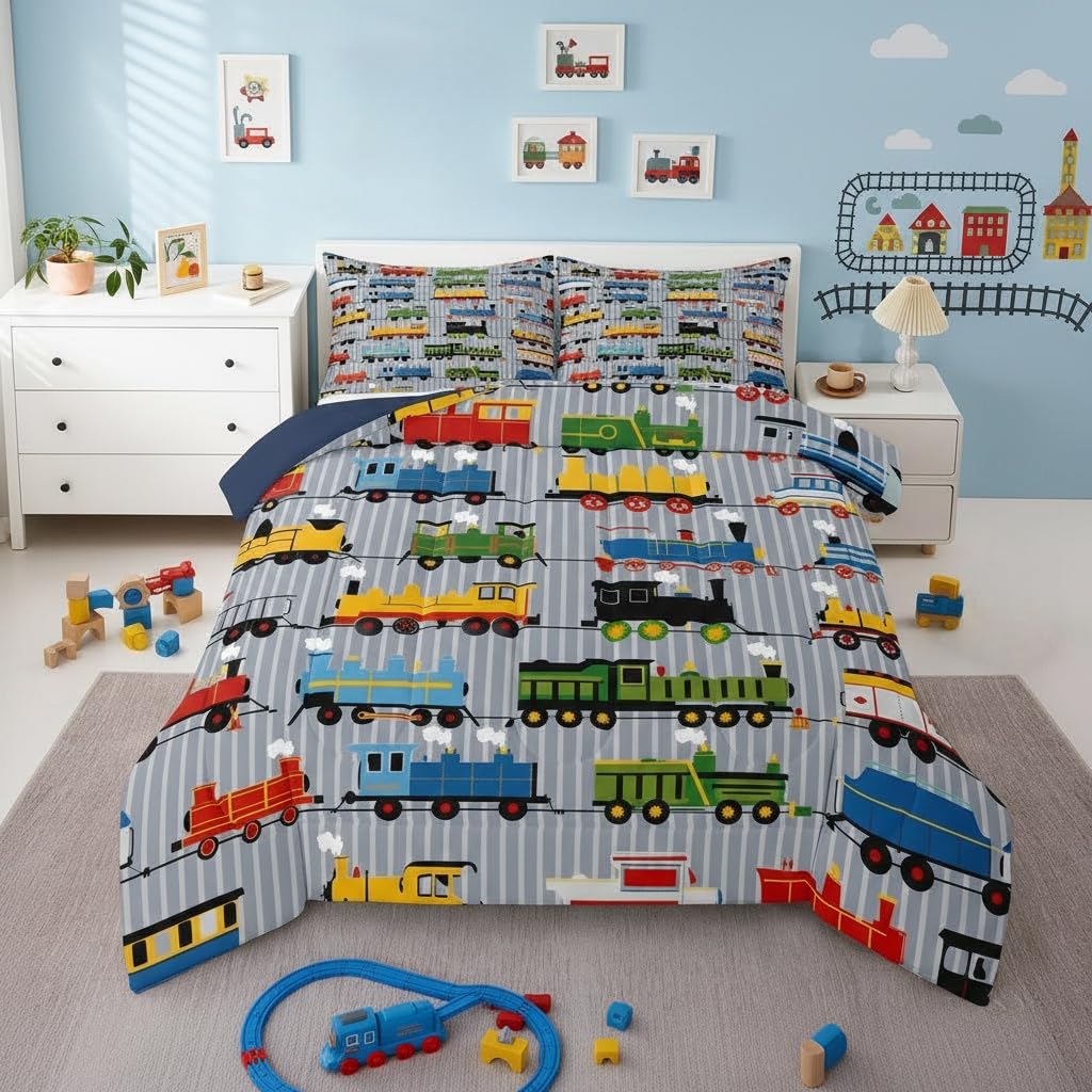 Erosebridal Cartoon Train Comforter Set Twin Kids Bedding for Boys Girls