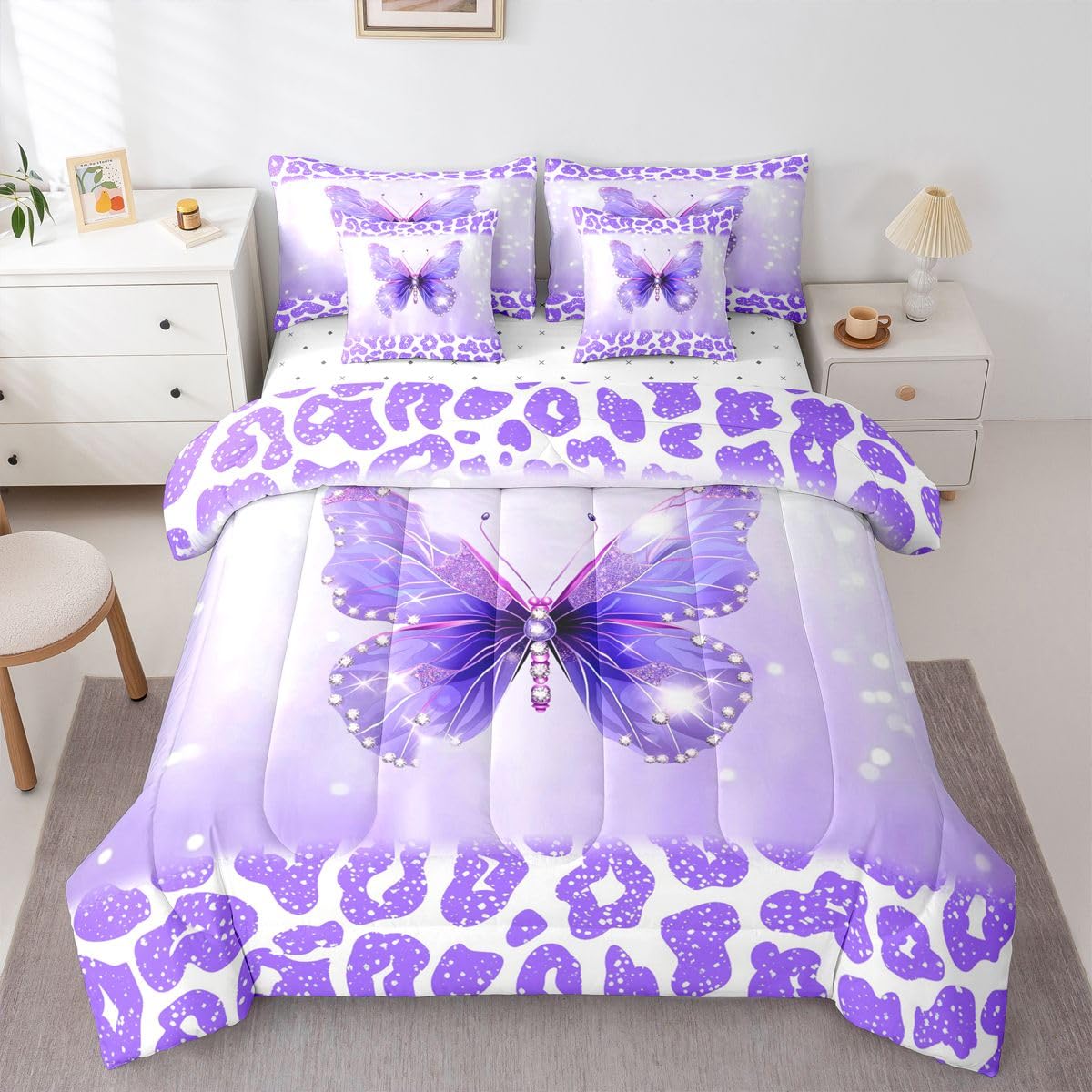 Feelyou Kids Pink Bowknot Bed in A Bag Twin Size, Personalized Initial A Comforter Set with Sheets Princess Glitter 7 Pieces Bedding Set Boys Girls Bow Alphabet Teens Bed Set Bedroom Decor 7Pcs