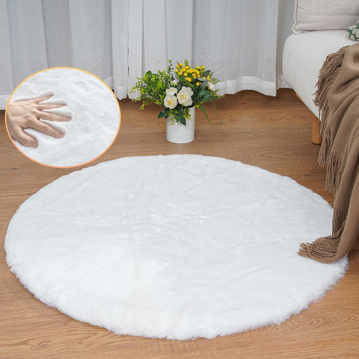ORINOVA Beige Faux Sheepskin Rabbit Fur Shaggy Rugs for Bedroom Small Shag Washable Fluffy Fur Rug for Living Room Rug 2x3 Nursery Rectange Rugs