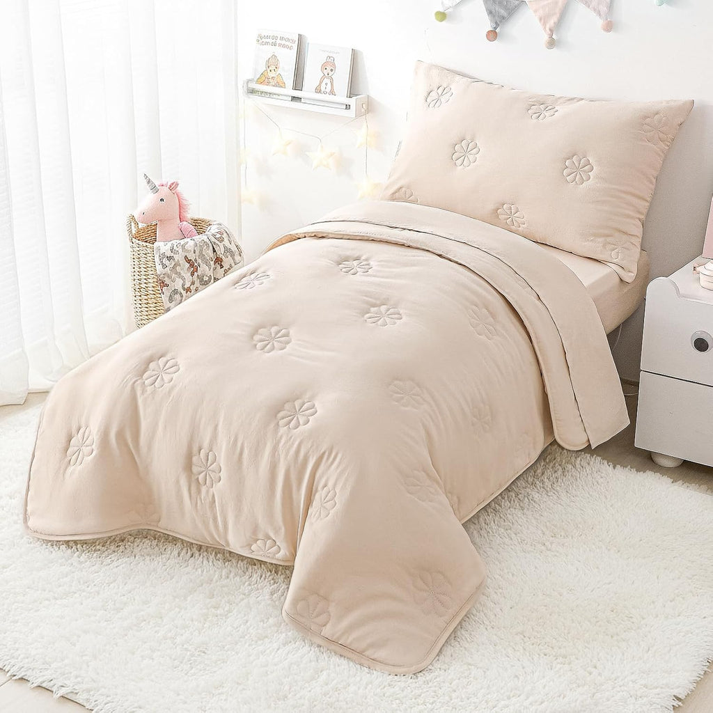 Toddler Bedding Sets for Girls Boys Kids Soft Comforter Set Beige