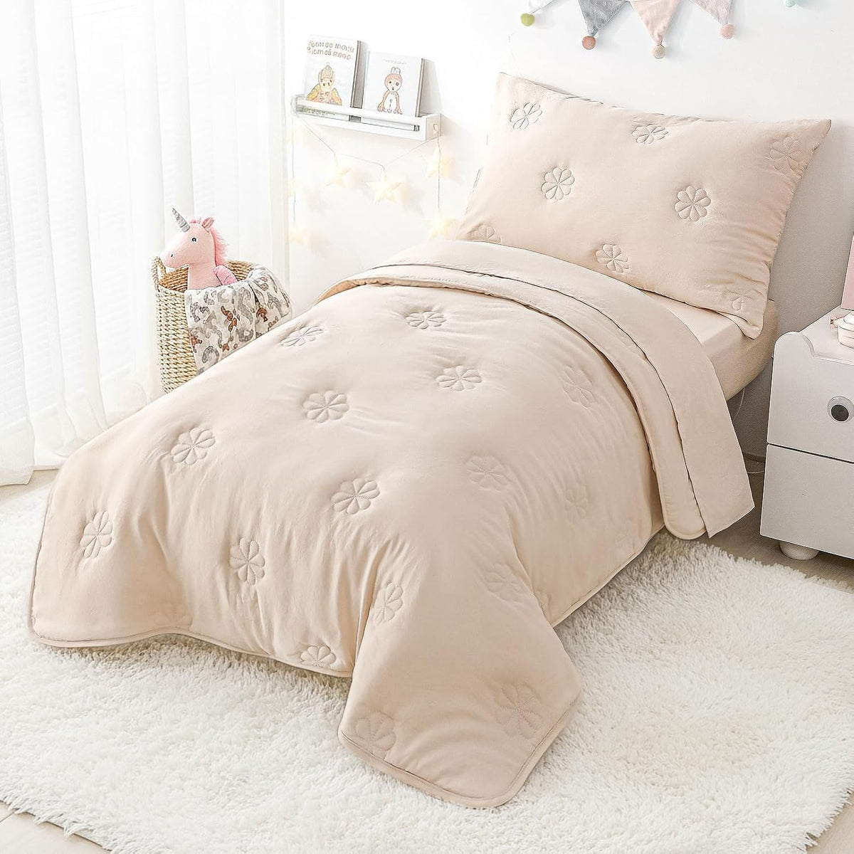 Toddler Bedding Sets for Girls Boys Kids Soft Comforter Set Beige