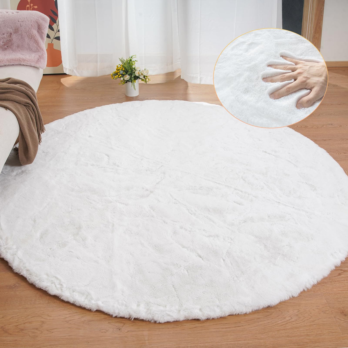 ORINOVA White Faux Bunny Fluffy Fur Rug Washable Area Rugs for Living Room Nursery Rugs for Bedroom 2x3 Rectange Rug Cute Home Décor