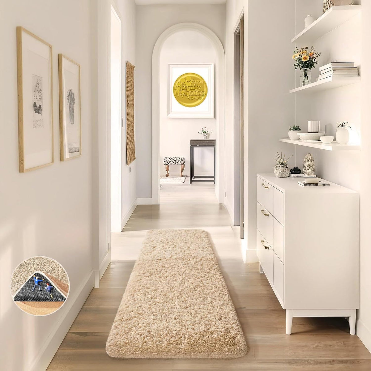 Ophanie Round Rugs 5Ft Ivory Circle Area Rug,Baby Nursery Living Room Bedroom Decor Circular Carpet 5 Foot,Fluffy Fuzzy Shag Plush Cream for Kids Boys Girls Teen with Over 99 pcs Pile fibers