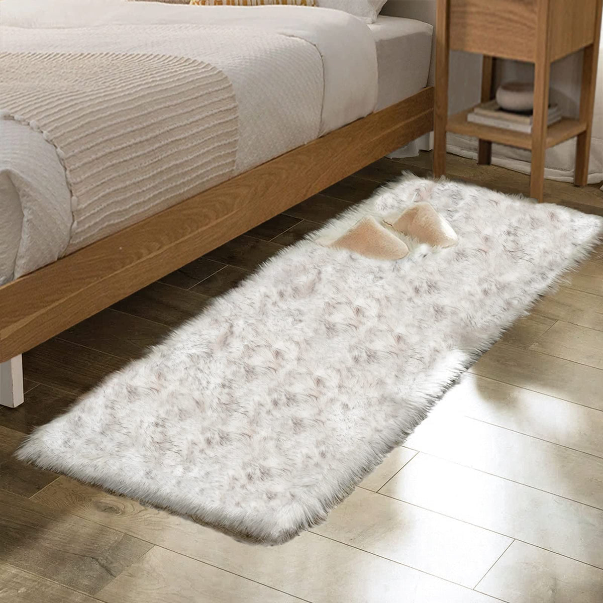 ORINOVA White Faux Sheepskin Fuzzy Fur Rugs for Bedroom Small Machine Washable Fluffy Area Rugs for Living Room 2x4 Shag Nursery Rug