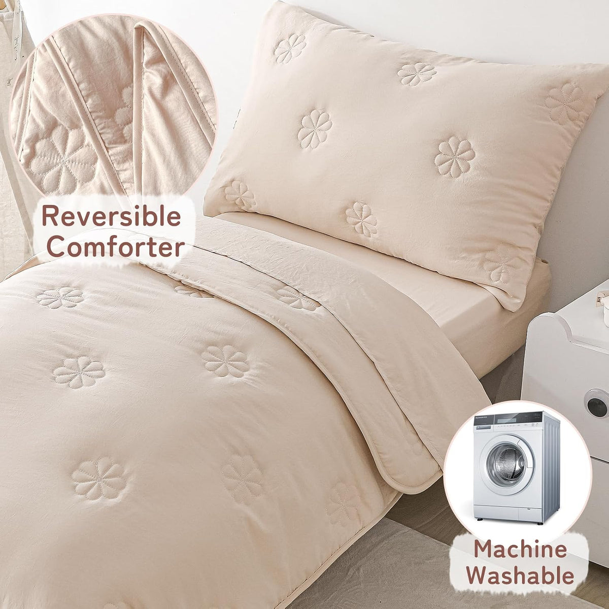 Toddler Bedding Sets for Girls Boys Kids Soft Comforter Set Beige