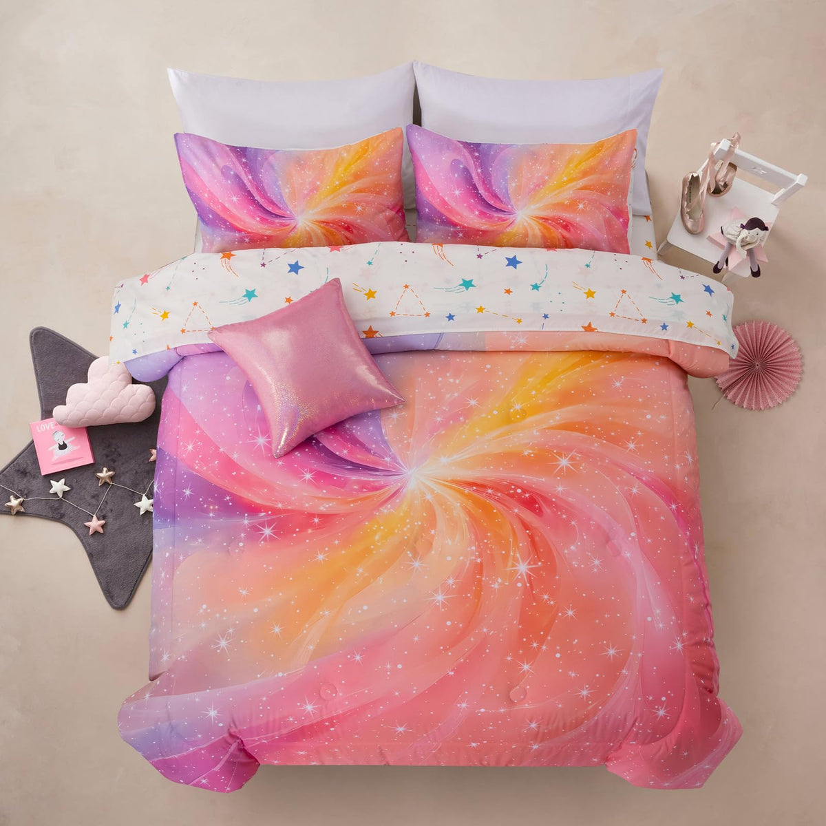 A Nice Night 6Pcs Gradient Glitter Twin Comforter Sets for Kids