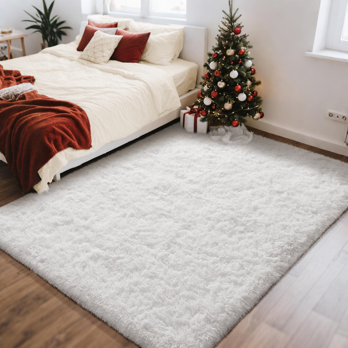 Ophanie Round Rugs 5Ft Ivory Circle Area Rug,Baby Nursery Living Room Bedroom Decor Circular Carpet 5 Foot,Fluffy Fuzzy Shag Plush Cream for Kids Boys Girls Teen with Over 99 pcs Pile fibers