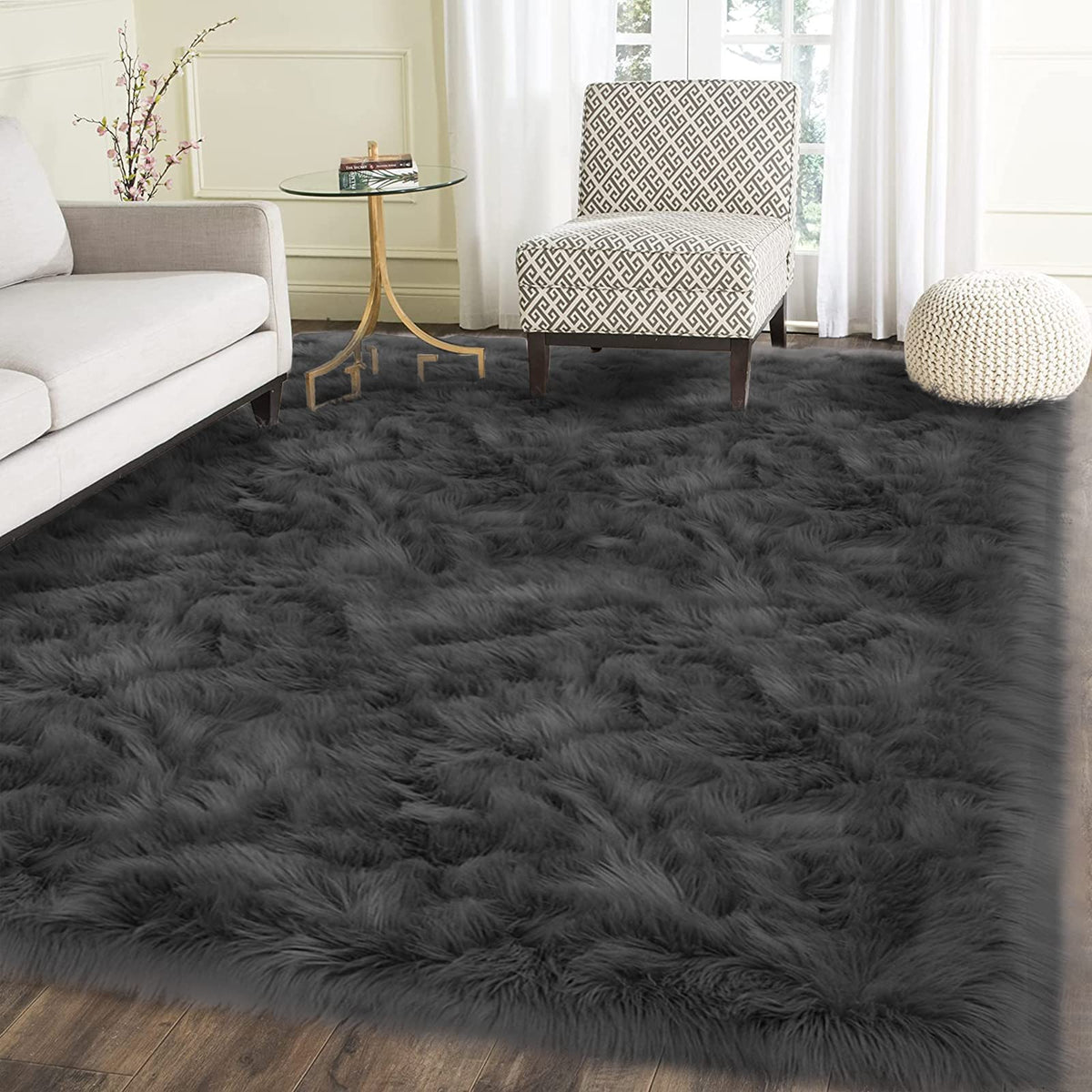 Latepis White Faux Fur Sheepskin Rug 4x6 for Living Room, Fuzzy Rugs Fluffy Washable Rug for Bedroom, Playroom, Luxury Room Decor, Rectangle