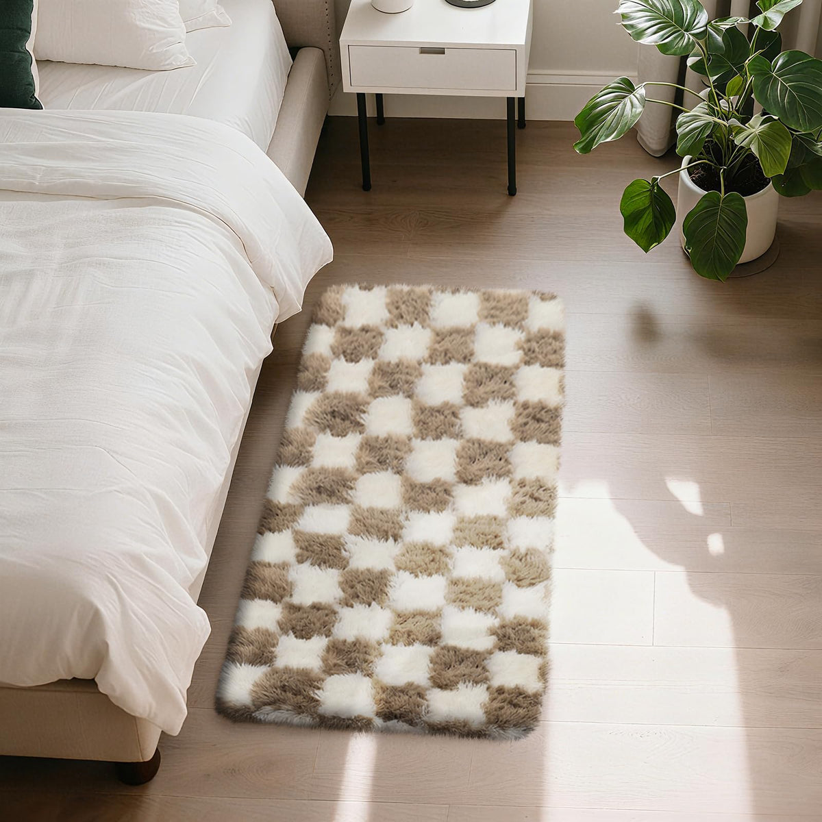 4x6 Beige Rug for Bedroom, Fluffy Shag Area Rug Small Rug Bedroom Carpet