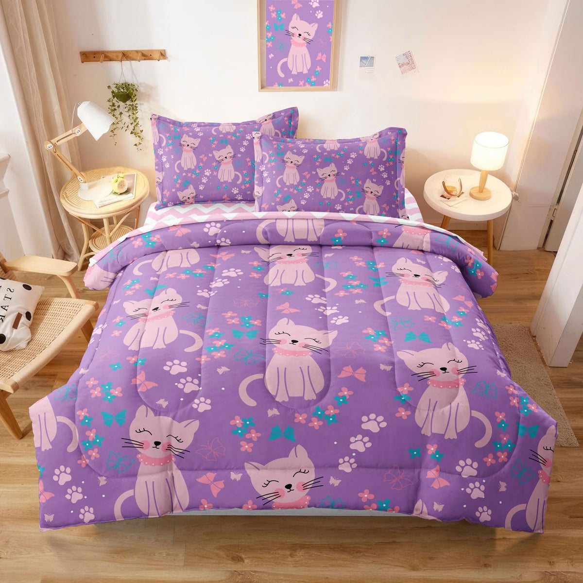 Kids Girls Princess Comforter Set, Twin Size, Pink