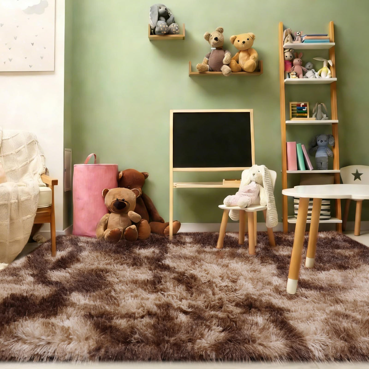8x10 Cream Fluffy Shag Area Rug, Non-Slip Soft Carpet for Home