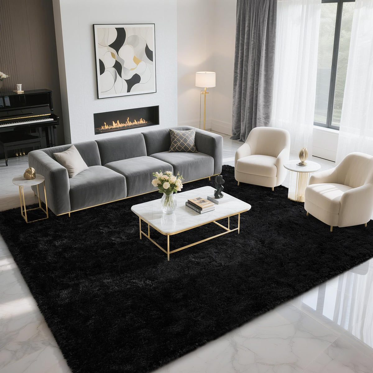 BENRON Cream White Fluffy Rugs for Living Room Bedroom 4x6, Washable