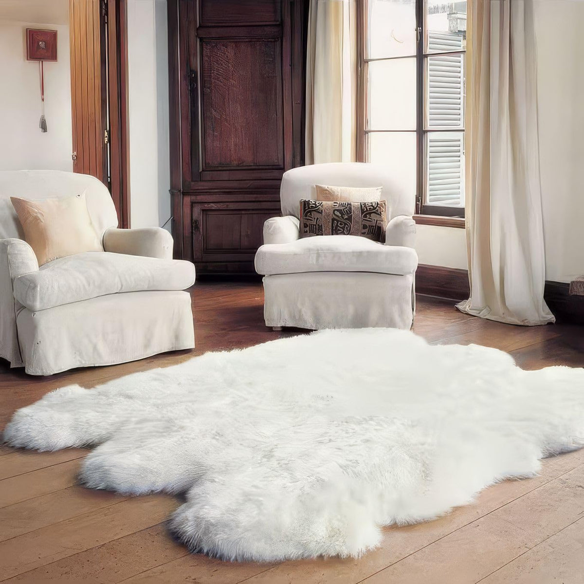 Genuine Sheepskin Rug & Chair Cover Ivory 2X3 Real Fur Throw for Bedroom