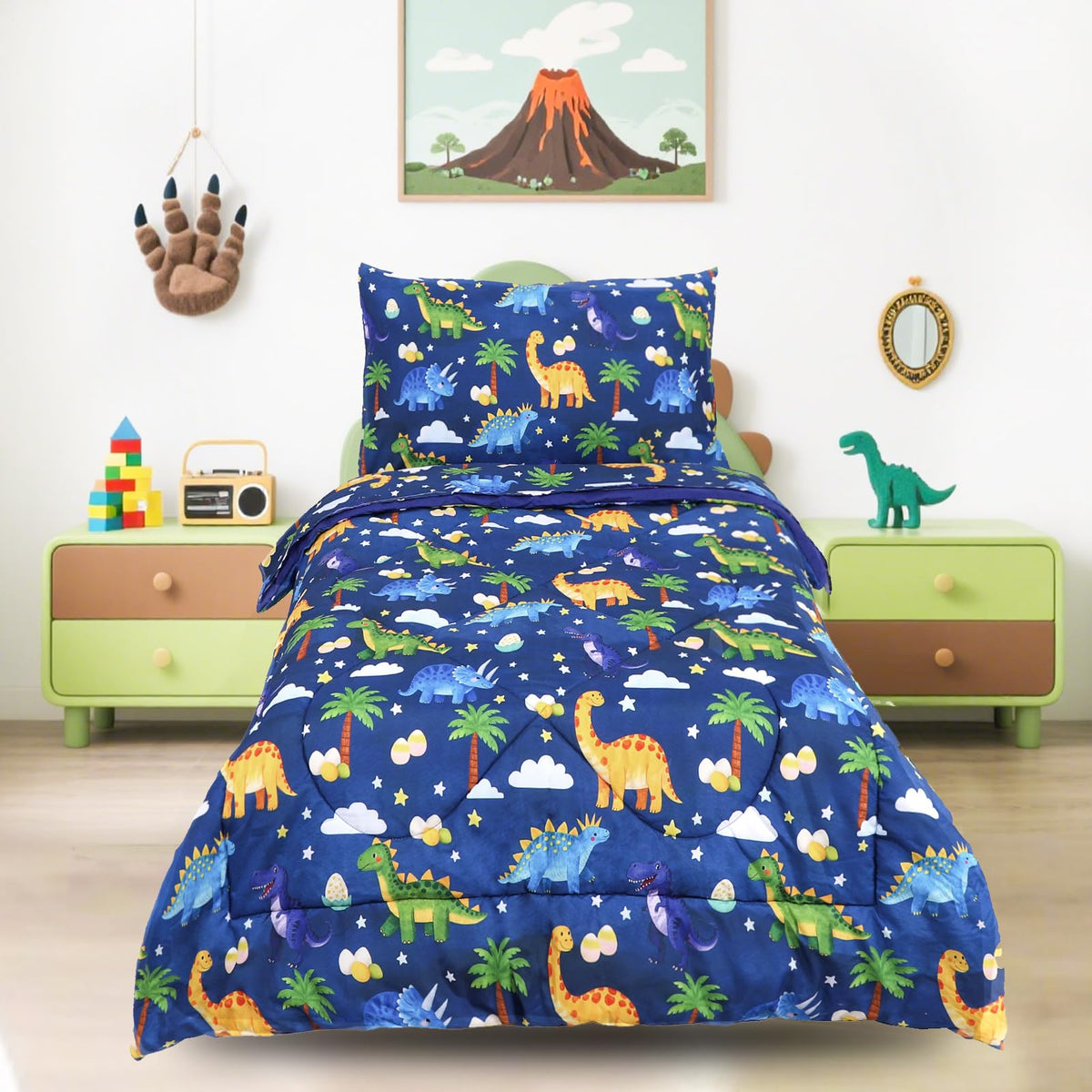 Hooyax Toddler Bedding Set for Girls - 4 Piece Rainbow Toddler Comforter Set Includes Fitted Sheet, Comforter, Pillowcase & Flat Sheet - Soft Comfort Microfiber for All Seasons