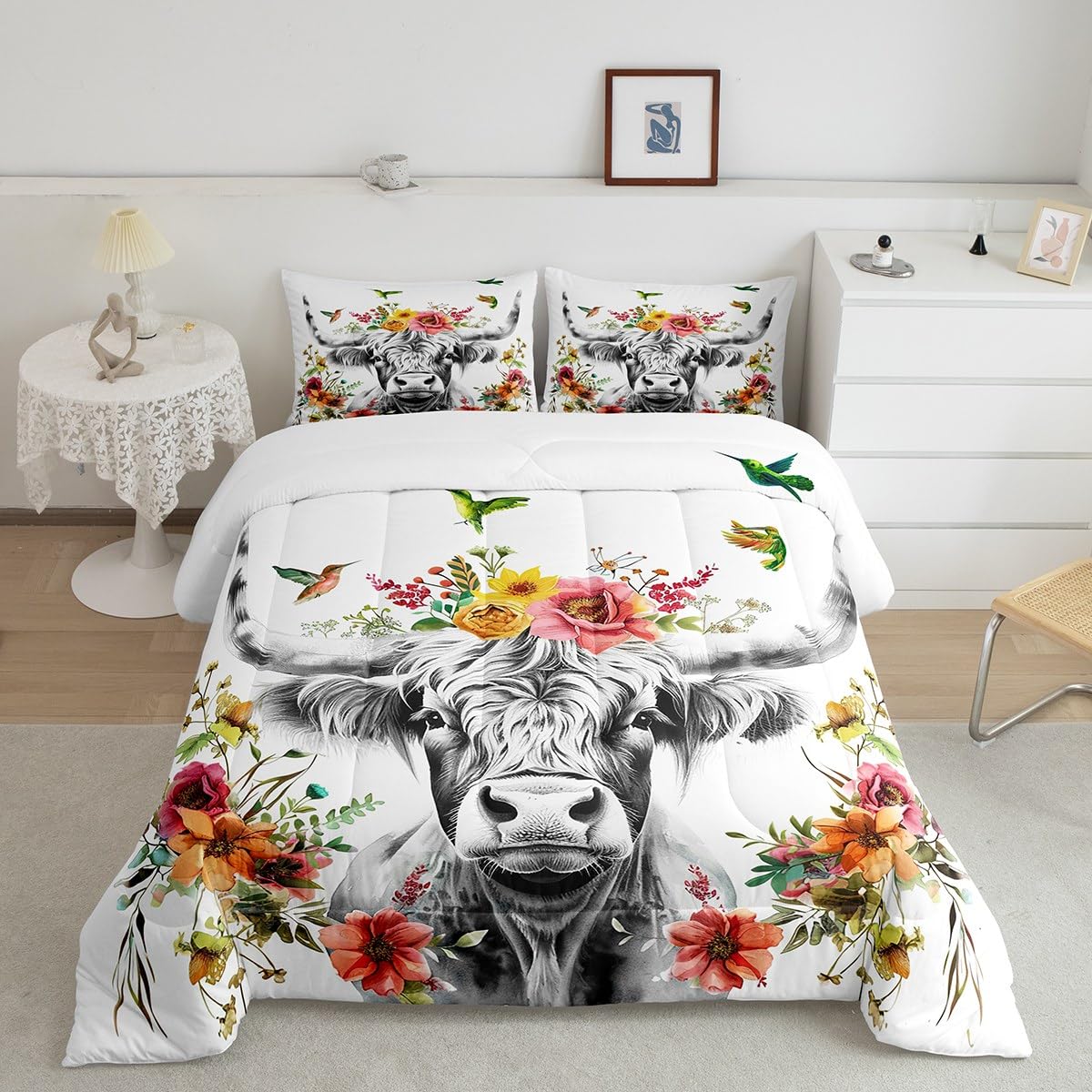 Erosebridal Girls Unicorn Comforter Set Twin Girls Bedding Set Cute Rainbow Unicorn Print Down Comforter Kids Cartoon Kawaii Duvet Insert Galaxy Stars Fantasy Room Decor Children Reversible Purple
