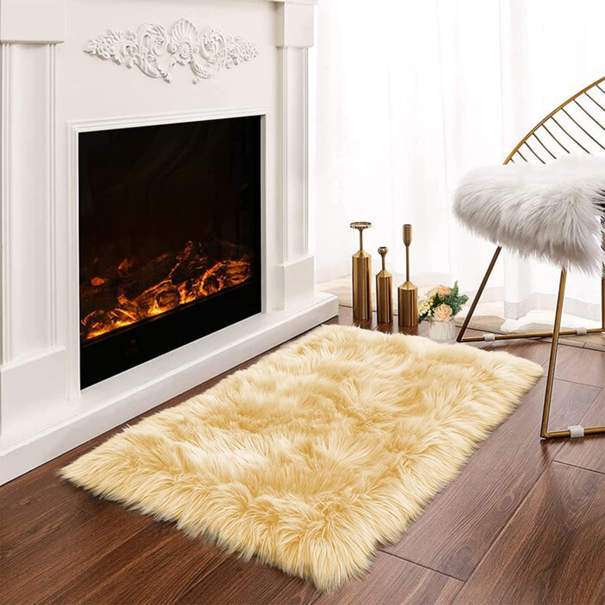 Latepis White Faux Fur Sheepskin Rug 4x6 for Living Room, Fuzzy Rugs Fluffy Washable Rug for Bedroom, Playroom, Luxury Room Decor, Rectangle