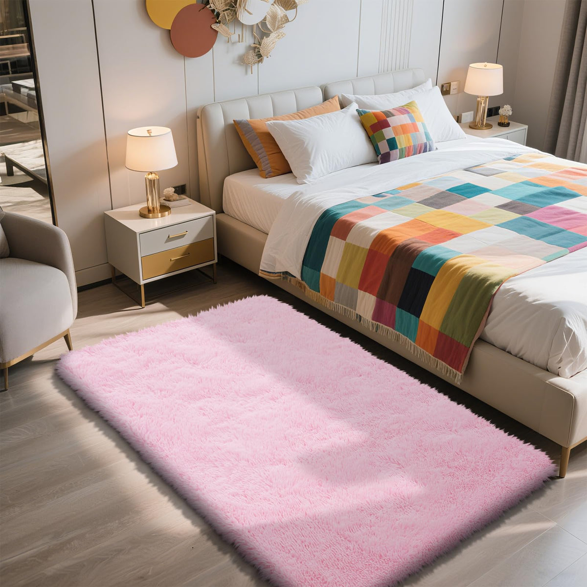 5x8 Shag Area Rug for Bedroom,Grey and Black Fluffy Rugs for Living Room