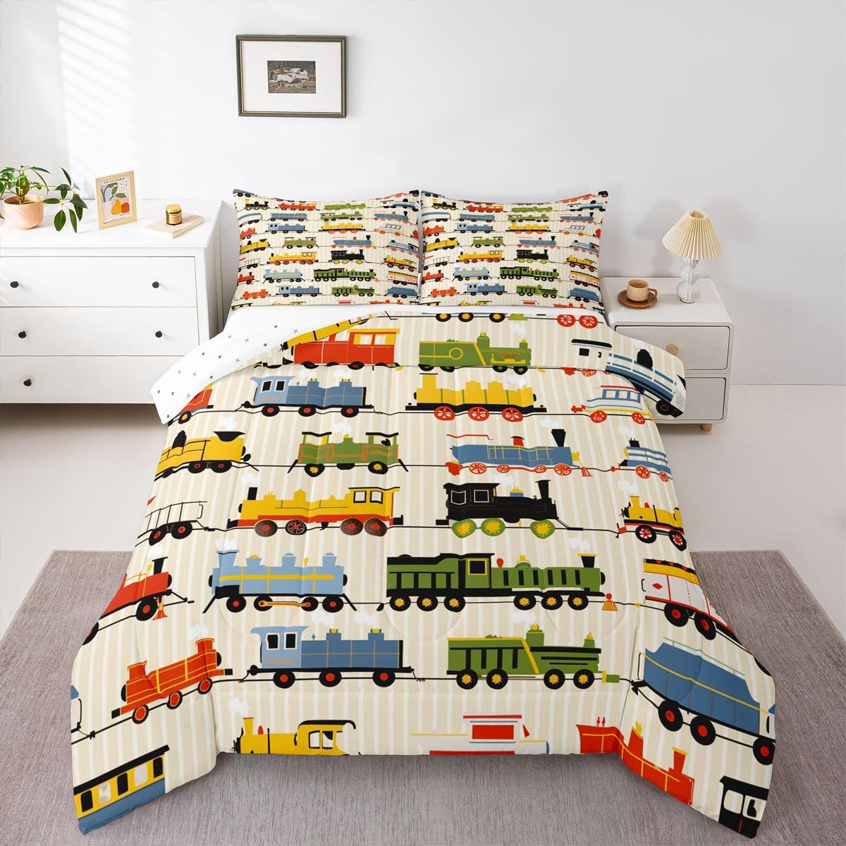 Erosebridal Cartoon Train Comforter Set Twin Kids Bedding for Boys Girls