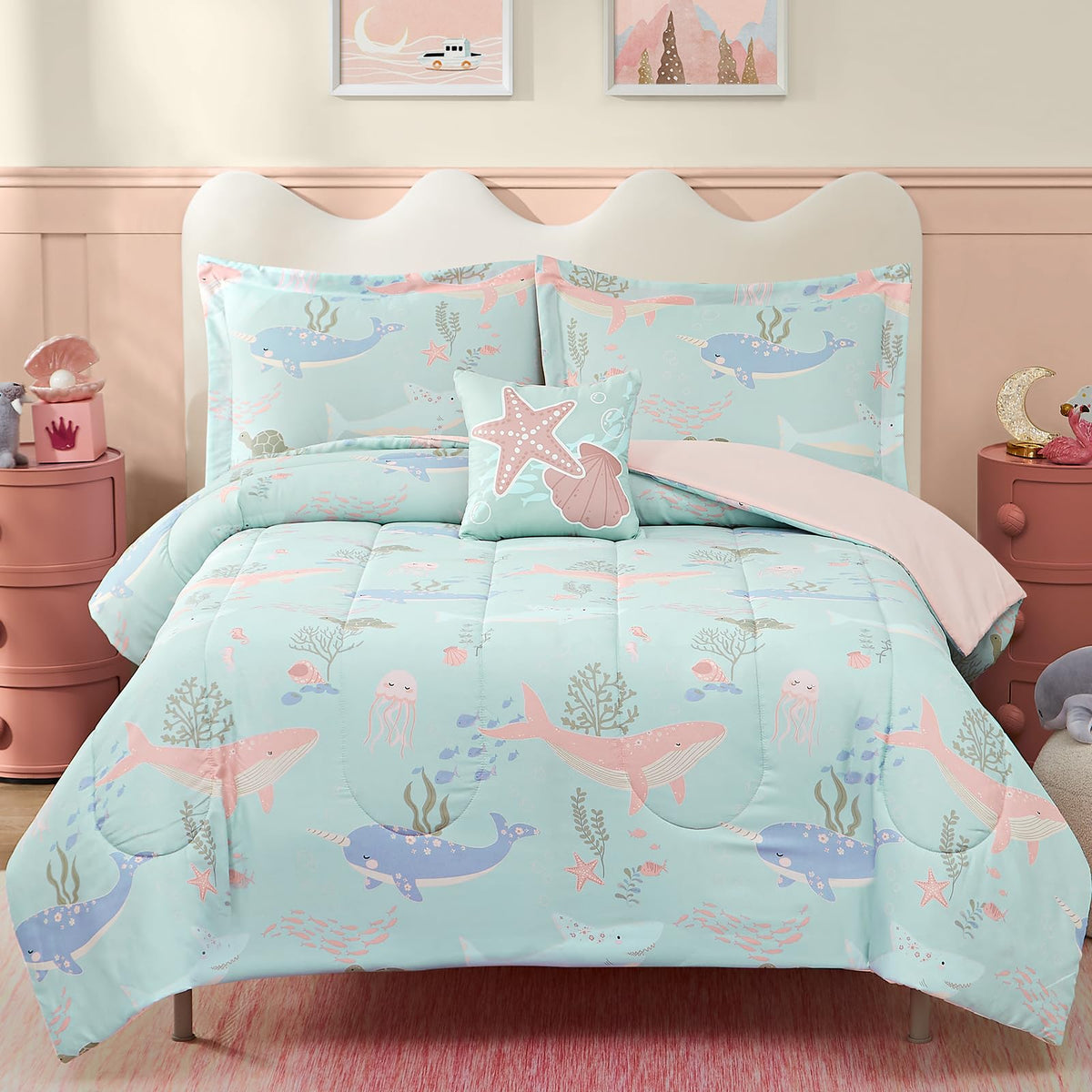 Twin Comforter Set for Girls-3 Pieces Mermaid Glow in the Dark Bedding Sets