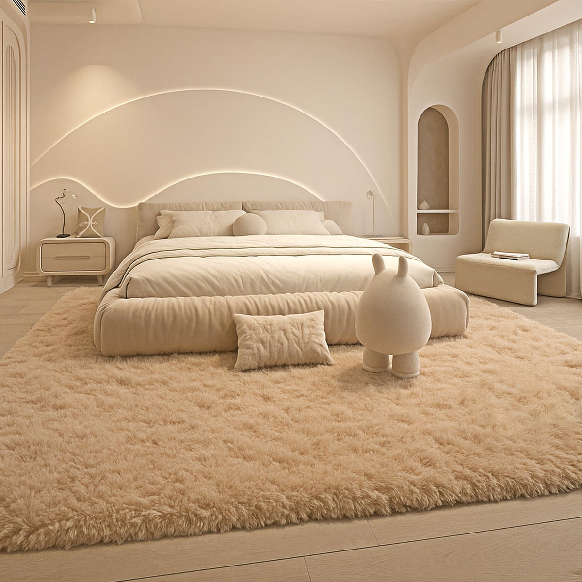 8x10 Cream Fluffy Shag Area Rug, Non-Slip Soft Carpet for Home