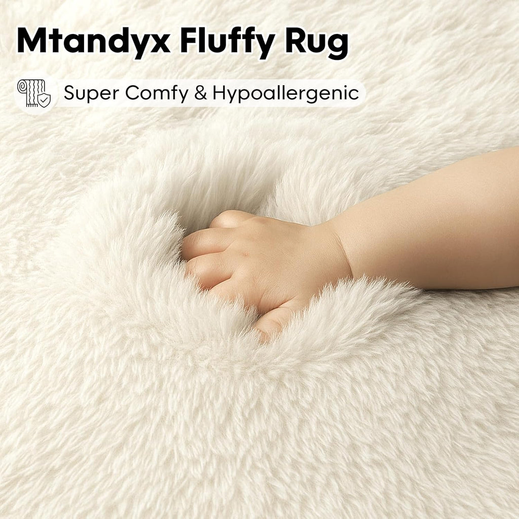 8x10 Cream Fluffy Shag Area Rug, Non-Slip Soft Carpet for Home
