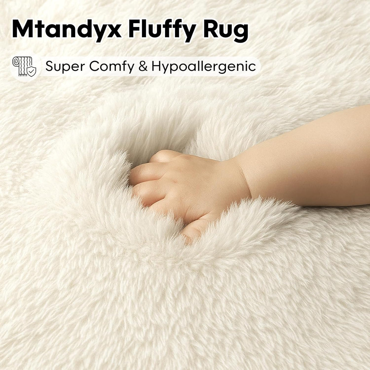 8x10 Cream Fluffy Shag Area Rug, Non-Slip Soft Carpet for Home