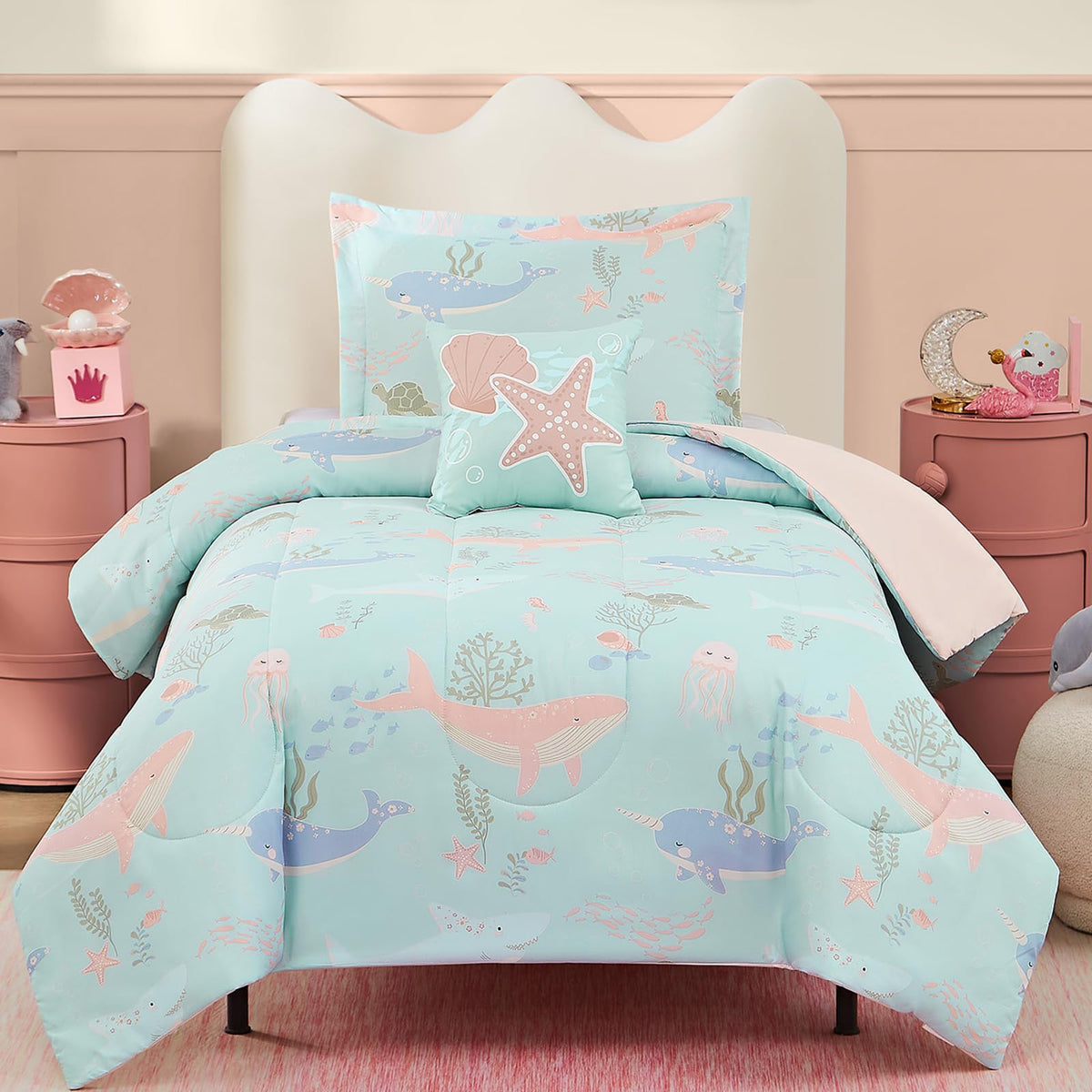 Twin Comforter Set for Girls-3 Pieces Mermaid Glow in the Dark Bedding Sets