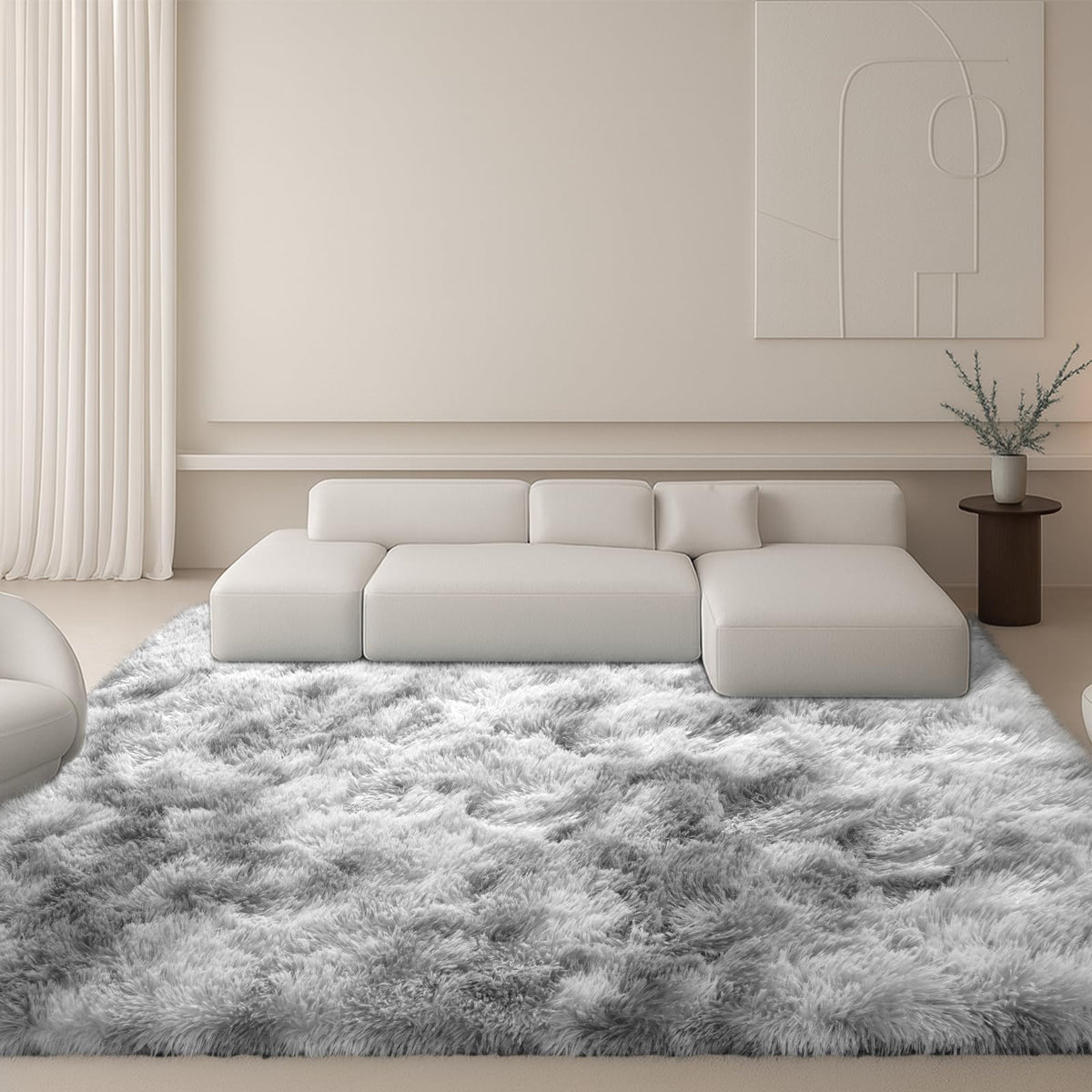 8x10 Cream Fluffy Shag Area Rug, Non-Slip Soft Carpet for Home
