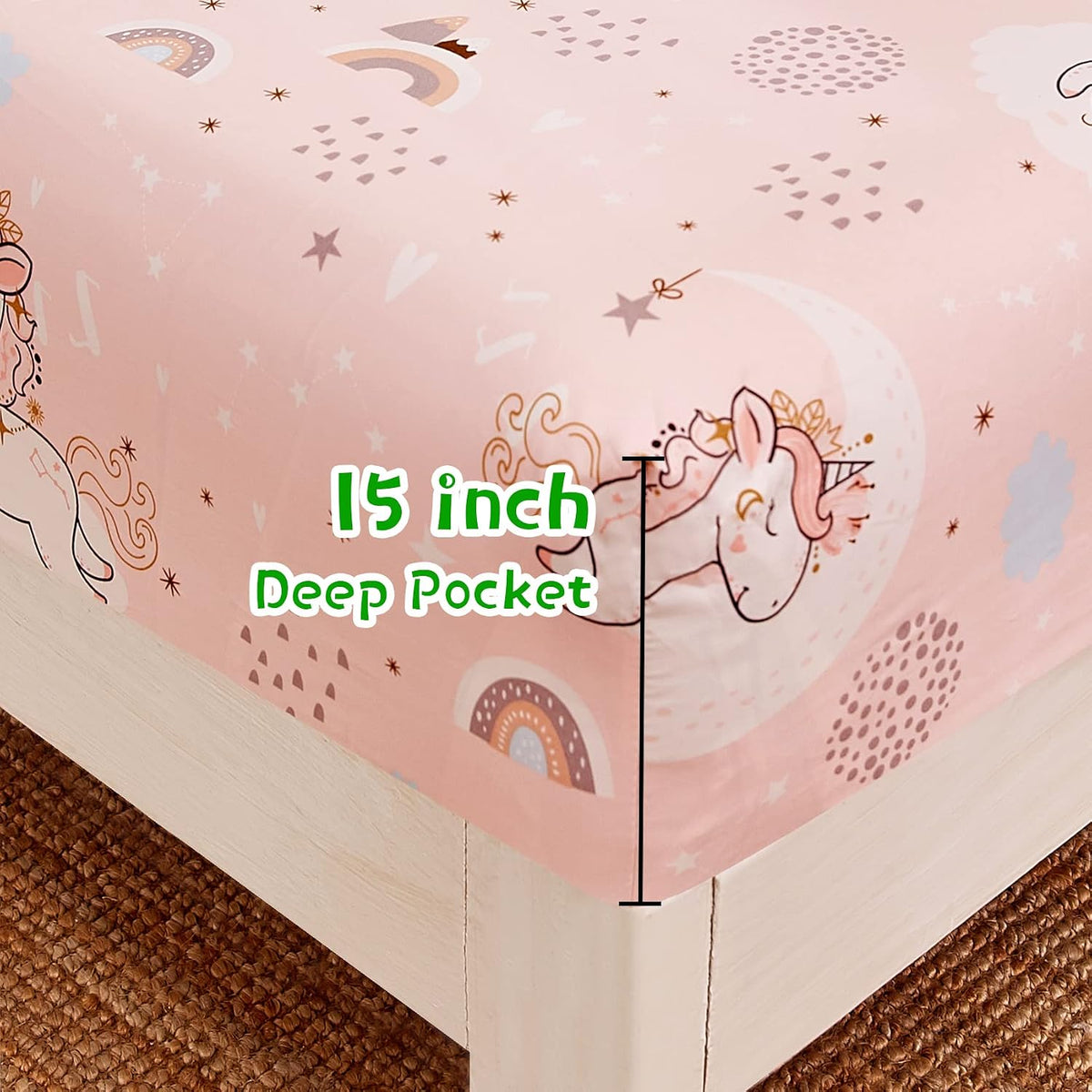 JSD Pink Unicorn Rainbow Kids Full Sheet Set for Girls 4 Piece