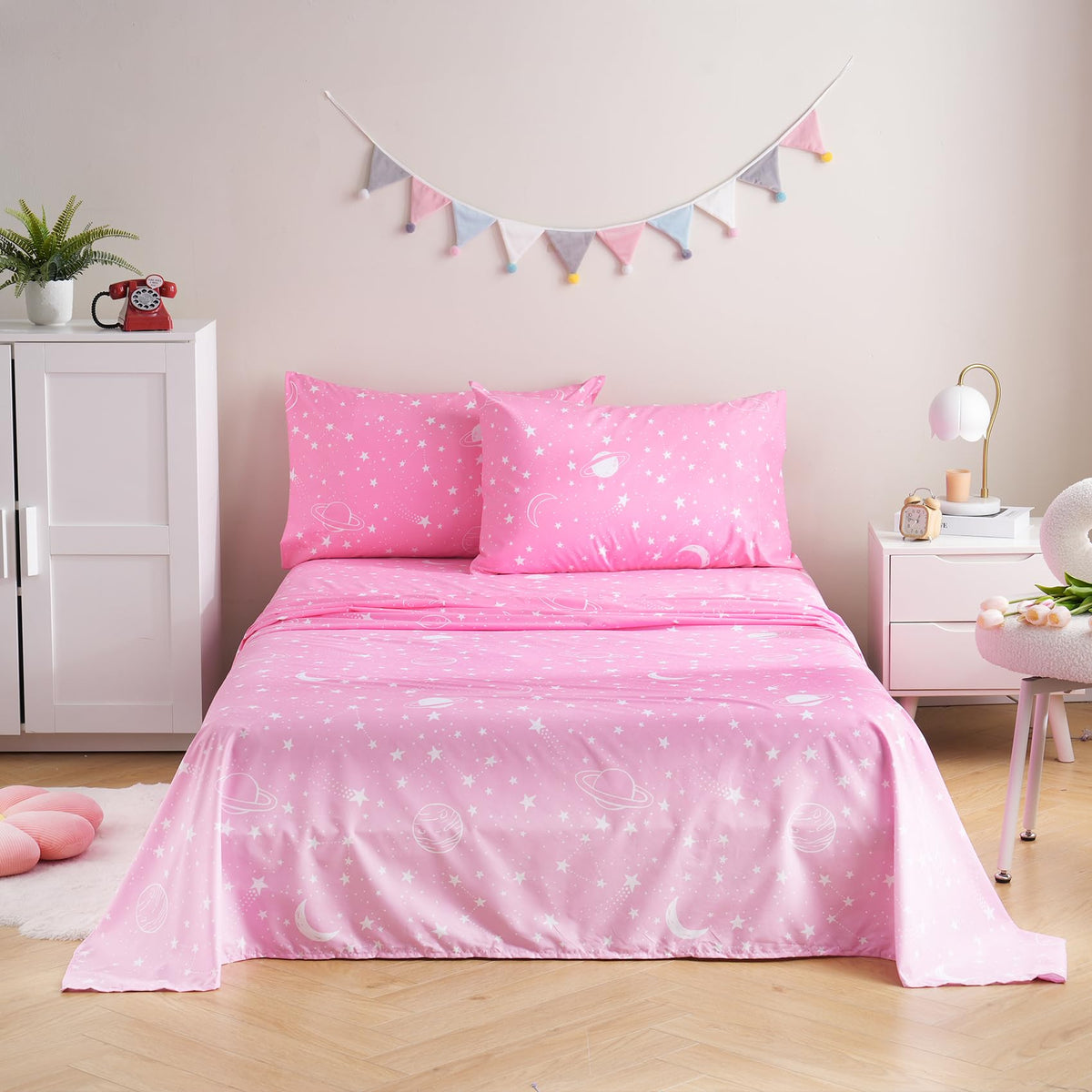 JSD Pink Unicorn Rainbow Kids Full Sheet Set for Girls 4 Piece