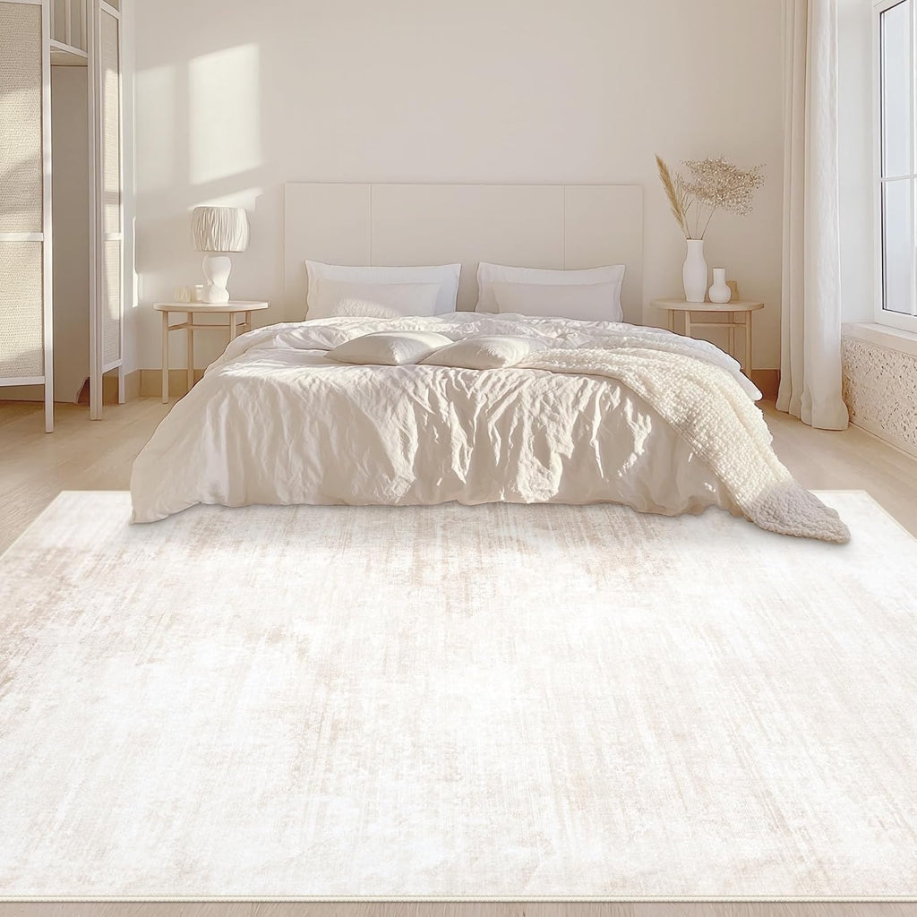 Area Rugs 6x9 Living Room: Washable Rug Modern Abstract Large Rug Soft Non Slip Neutral Rugs Stain Resistant Indoor Carpet for Bedroom Kitchen Dining Room Table Nursery Home Office Rugs(Beige,6'x9')