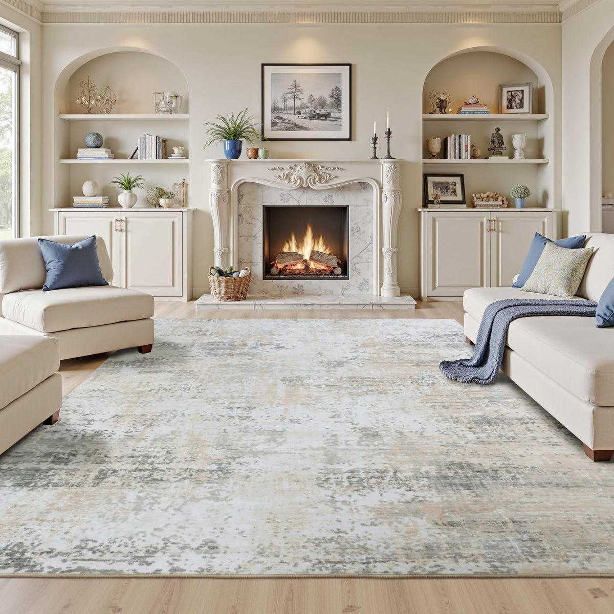9x12 Area Rugs for Living Room, Large Washable Rug, Brown/Grey