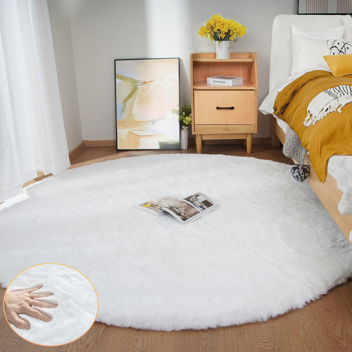 ORINOVA Beige Faux Sheepskin Rabbit Fur Shaggy Rugs for Bedroom Small Shag Washable Fluffy Fur Rug for Living Room Rug 2x3 Nursery Rectange Rugs