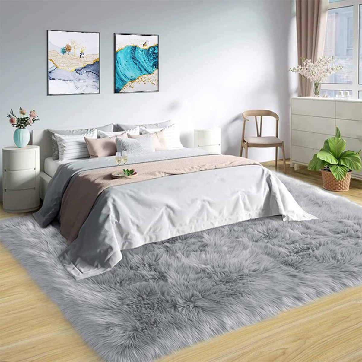 Latepis White Faux Fur Sheepskin Rug 4x6 for Living Room, Fuzzy Rugs Fluffy Washable Rug for Bedroom, Playroom, Luxury Room Decor, Rectangle