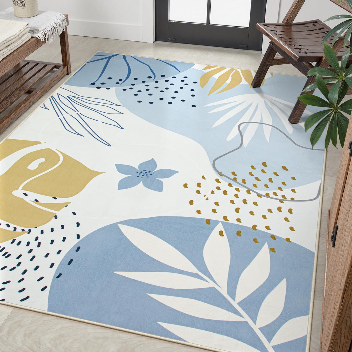 Lahome Pink Boho Nursery Rug 4x6, Washable Non Slip Soft Botanical Area Rug for Girls Bedroom Kids Room Playroom Dorm Apartment Decor