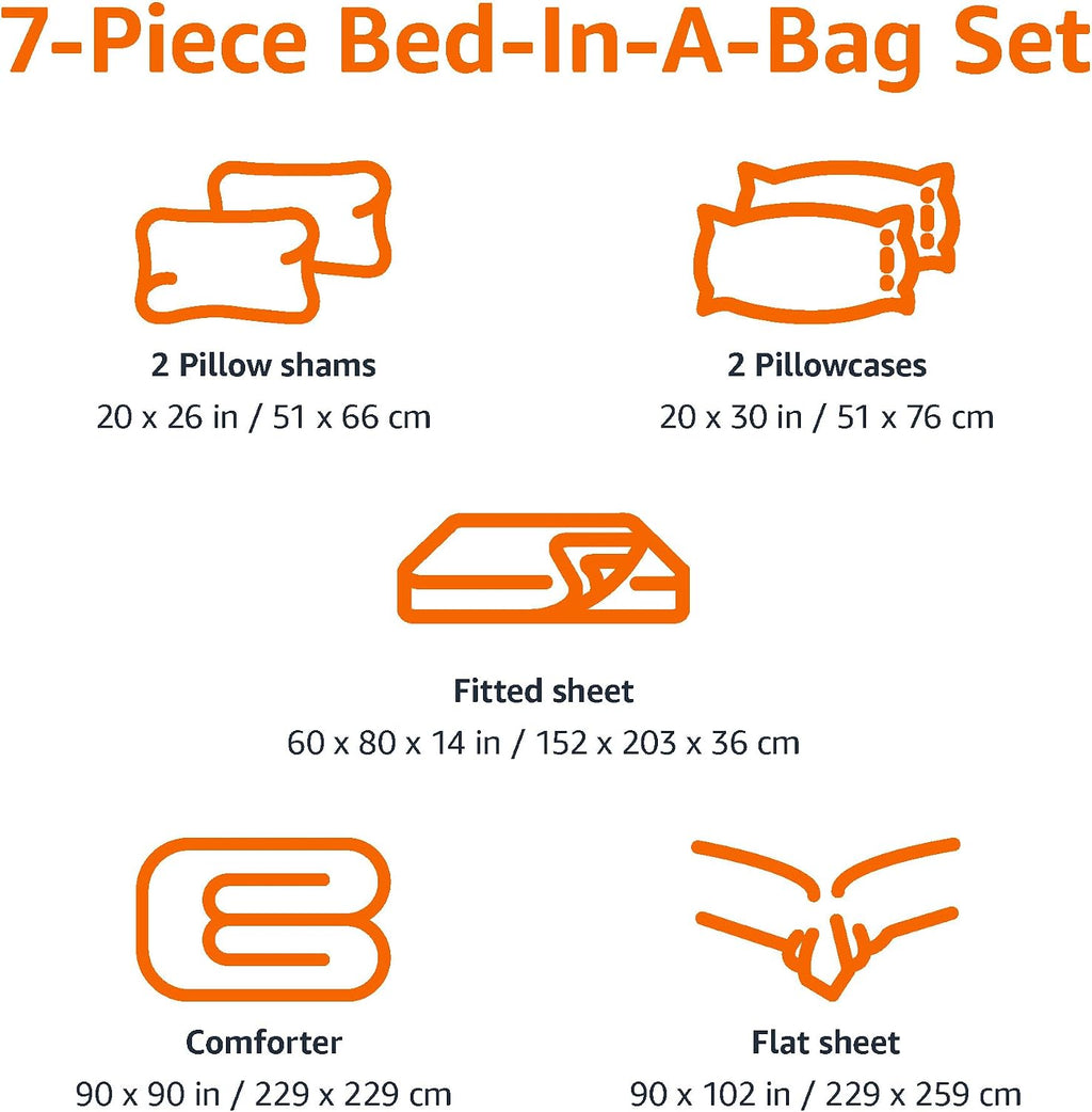 Amazon Basics 7-Piece Soft, Easy-Wash Microfiber Kid's Bed-in-a-Bag Bedding Set with Sheet and Comforter, Full/Queen, Unicorn Print
