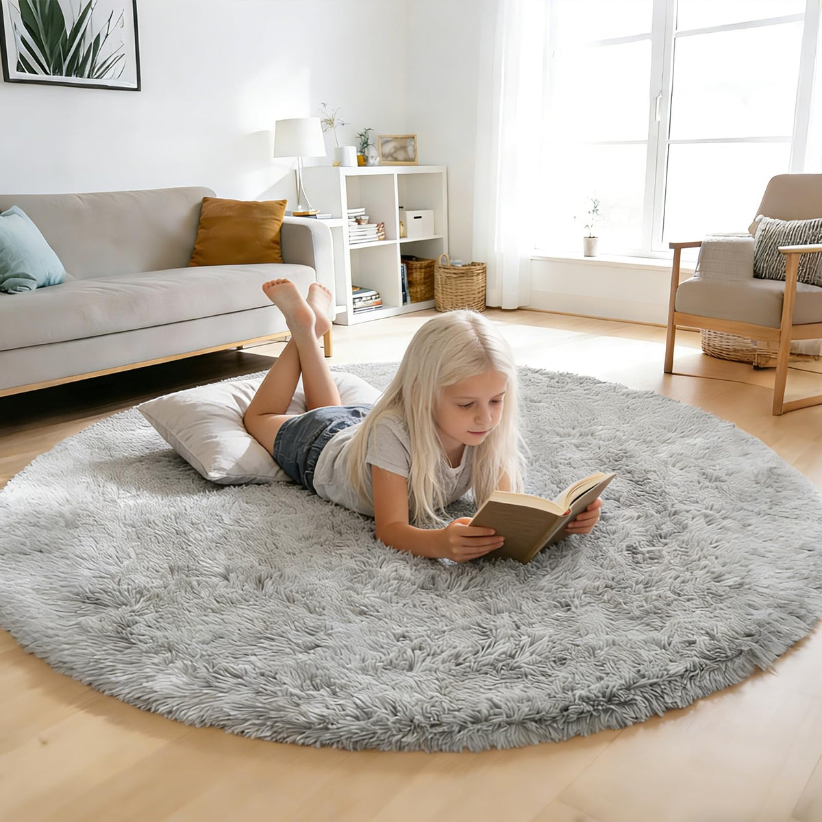 5x8 Shag Area Rug for Bedroom,Grey and Black Fluffy Rugs for Living Room