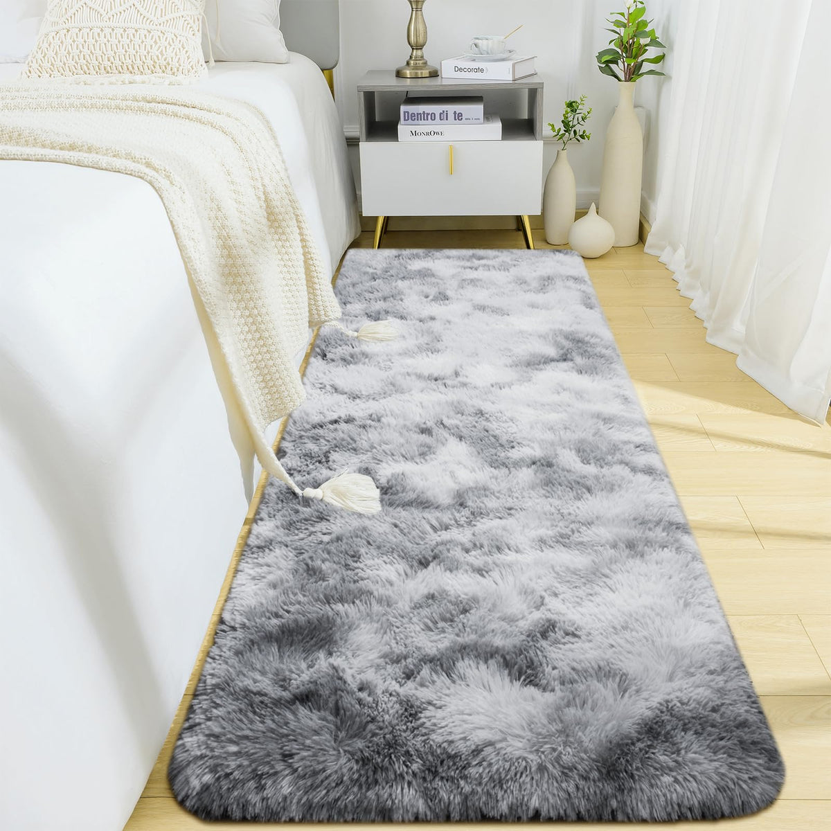 BENRON Cream White Fluffy Rugs for Living Room Bedroom 4x6, Washable