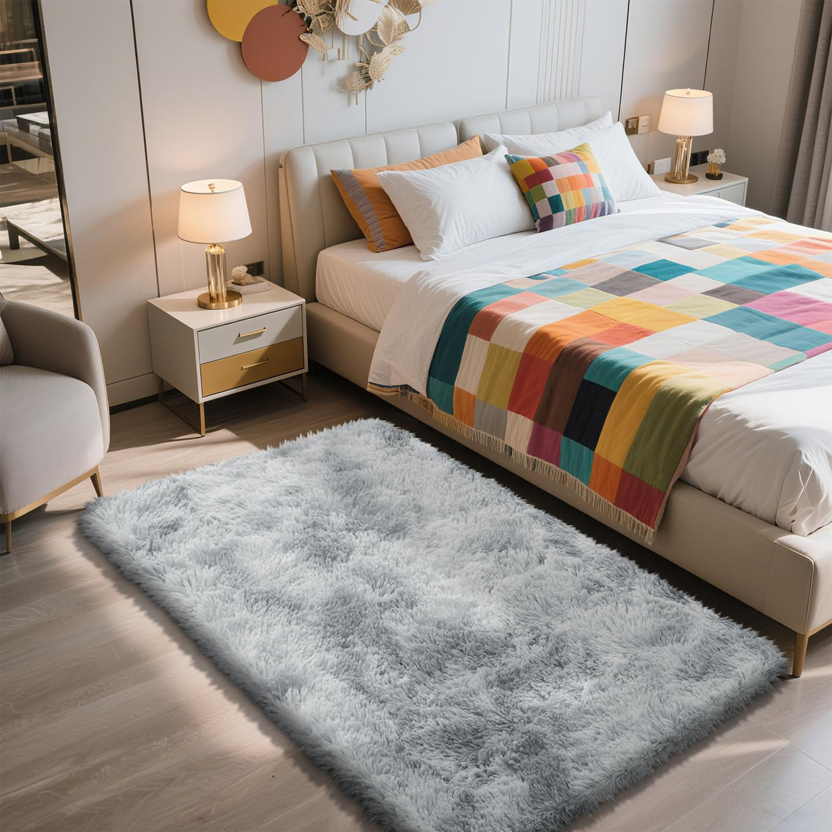 5x8 Shag Area Rug for Bedroom,Grey and Black Fluffy Rugs for Living Room