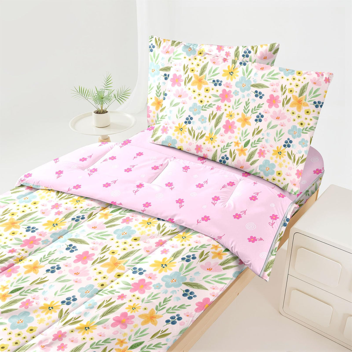 Floral Zipper Bedding Twin Girls Pink Bedding for Girls Flower Comforter All in one Zipper Kids Bedding